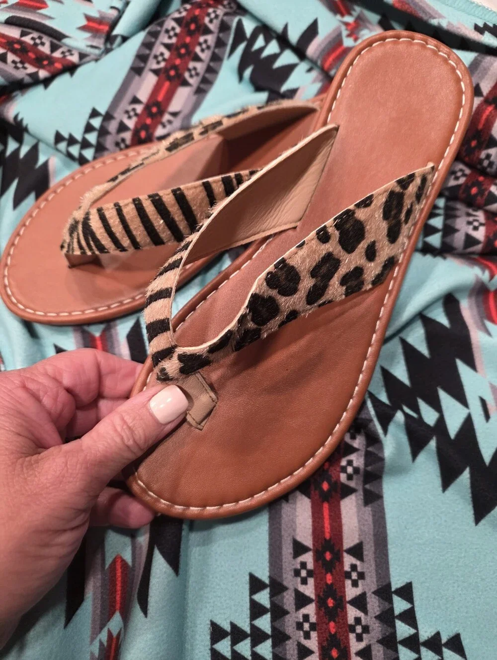 Zebra And Leopard Print Strappy Sandals - Neutral Tan & Black - Picture 3 of 4